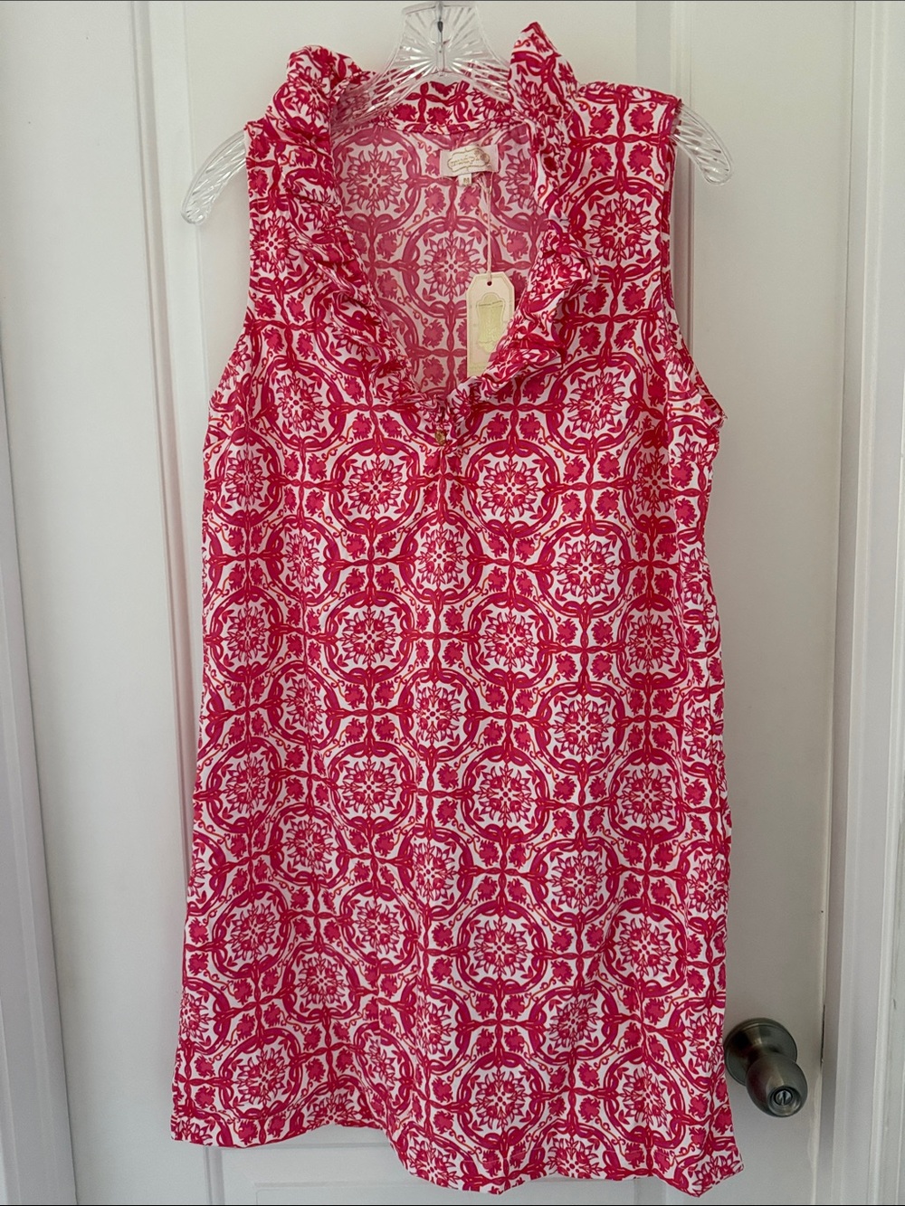 Mud Pie Pink and White Floral Ruffle Shift Dress